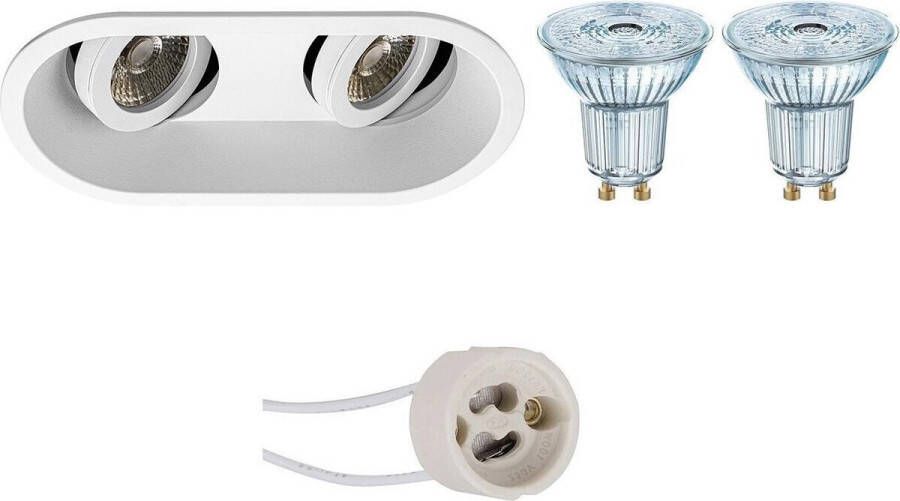 Osram LED Spot Set Parathom PAR16 940 36D Pragmi Zano Pro GU10 Fitting Dimbaar Inbouw Ovaal Dubbel Mat Zwart Goud 3.7W Natuurlijk Wit 4000K Kantelbaar 185x93mm