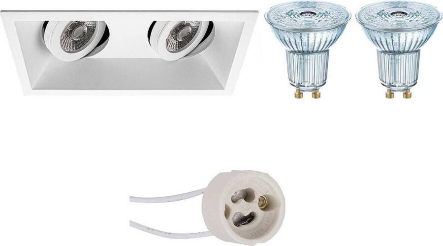 Osram LED Spot Set Parathom PAR16 940 36D Pragmi Zano Pro GU10 Fitting Dimbaar Inbouw Rechthoek Dubbel Mat Zwart 3.7W Natuurlijk Wit 4000K Kantelbaar 185x93mm