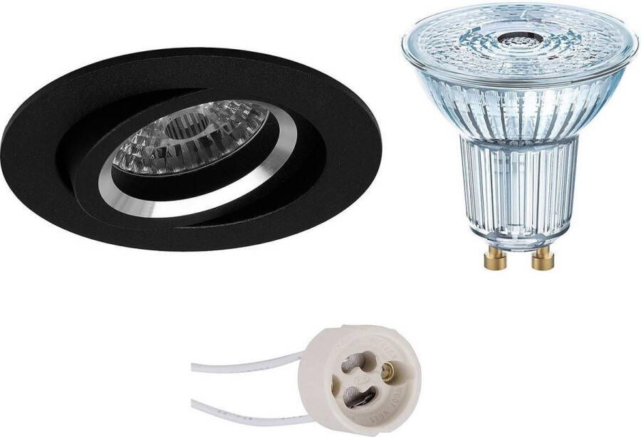 Osram LED Spot Set Parathom PAR16 940 36D Pragmi Aerony Pro GU10 Fitting Dimbaar Inbouw Rond Mat Zwart 3.7W Natuurlijk Wit 4000K Kantelbaar Ø82mm