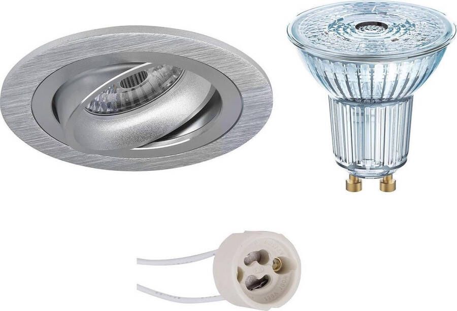 Osram LED Spot Set Parathom PAR16 930 36D Pragmi Alpin Pro GU10 Fitting Dimbaar Inbouw Rond Mat Zilver 5.5W Warm Wit 3000K Kantelbaar Ø92mm