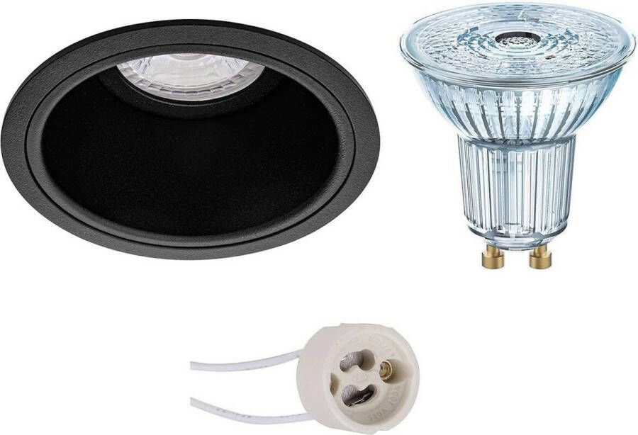 Osram LED Spot Set Parathom PAR16 930 36D Pragmi Minko Pro GU10 Fitting Dimbaar Inbouw Rond Mat Zwart 3.7W Warm Wit 3000K Verdiept Ø90mm