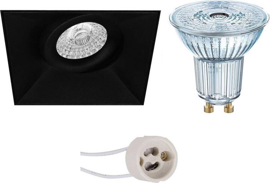 Osram LED Spot Set Parathom PAR16 930 36D Pragmi Nivas Pro GU10 Fitting Dimbaar Inbouw Vierkant Mat Zwart 3.7W Warm Wit 3000K Trimless Kantelbaar 150mm