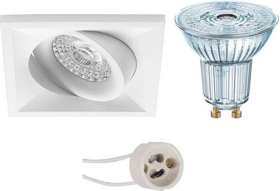 Osram LED Spot Set Parathom PAR16 940 36D Pragmi Qiundo Pro GU10 Fitting Dimbaar Inbouw Vierkant Mat Wit 3.7W Natuurlijk Wit 4000K Kantelbaar 80mm