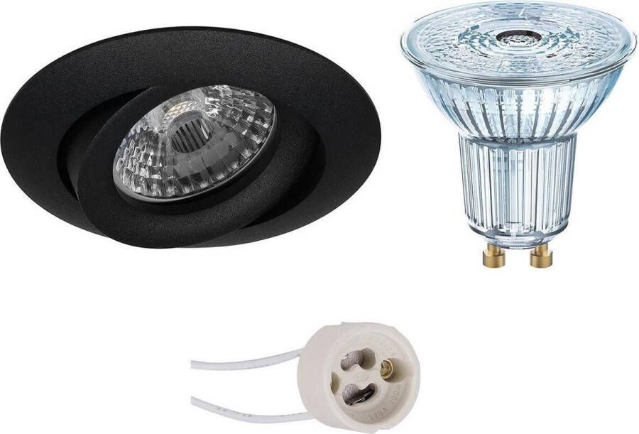 Osram LED Spot Set Parathom PAR16 927 36D Pragmi Uranio Pro GU10 Fitting Dimbaar Inbouw Rond Mat Zwart 5.5W Warm Wit 2700K Kantelbaar Ø82mm