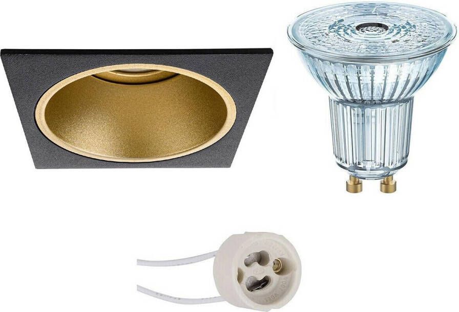 Osram LED Spot Set Parathom PAR16 940 36D Pragmi Minko Pro GU10 Fitting Dimbaar Inbouw Vierkant Mat Zwart Goud 3.7W Natuurlijk Wit 4000K Verdiept 90mm