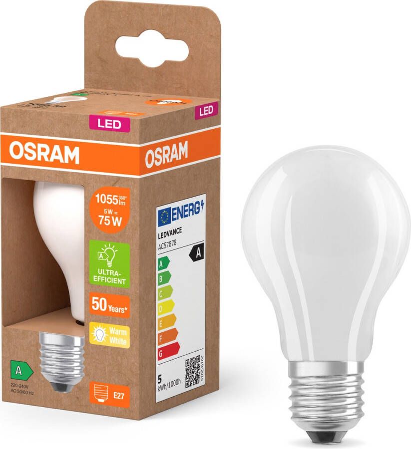 Osram LED Superstar Classic LED-Lampe A 75 in klassischer Kolbenform aus gefrostetem Glas 5 W 1055 lm E27 Fassung 2700 K für warmweißes Licht EEK A 60 mm Durchmesser