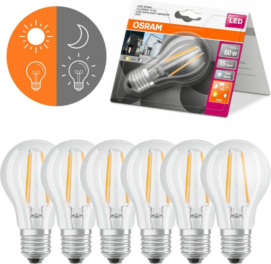 Osram Sensor led lamp E27 met dag en nachtsensor Automatisch aan uit 6.5W 60W 6 lampen