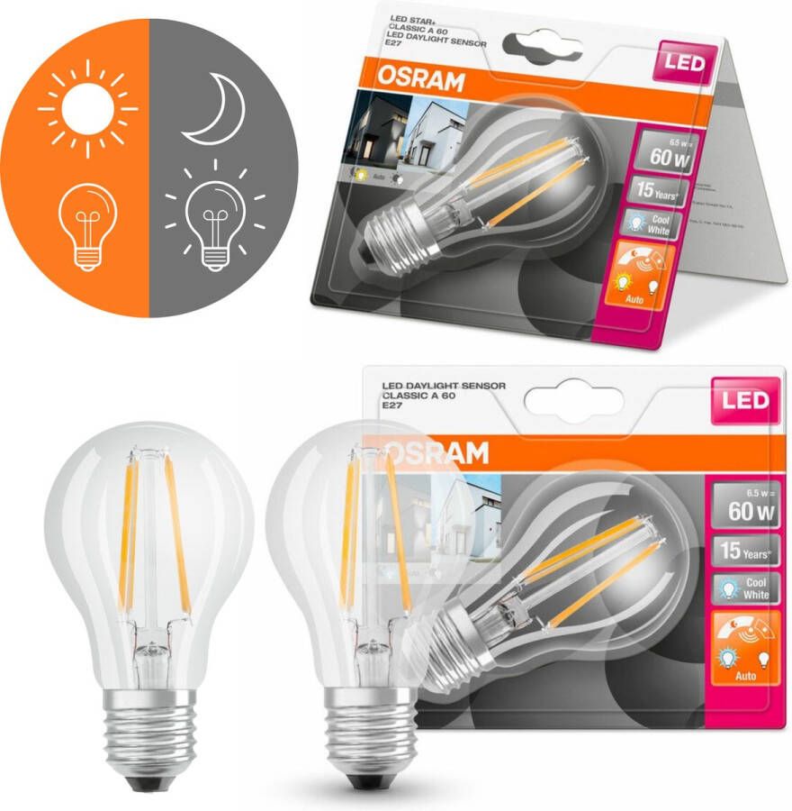 Osram Sensor led lampen E27 Dag en nachtsensor Automatisch aan uit 6.5W 60W Duopack