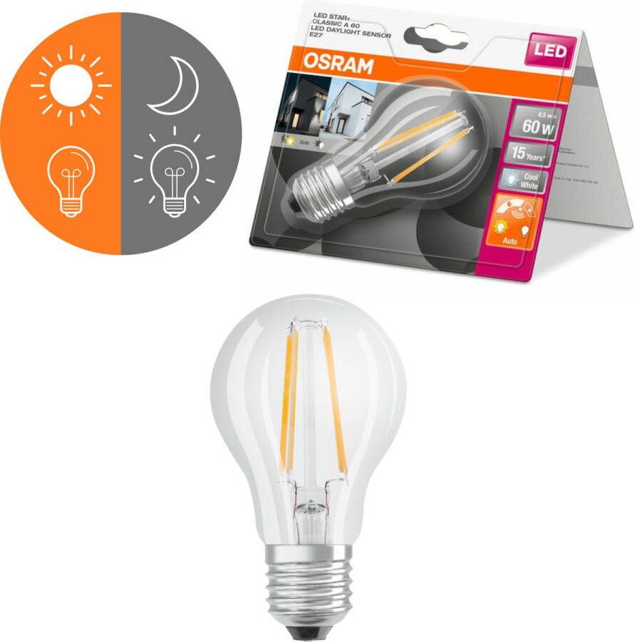 Osram Sensor ledlamp E27 Dag en nachtsensor Automatisch aan uit 6.5W 60W 4000K