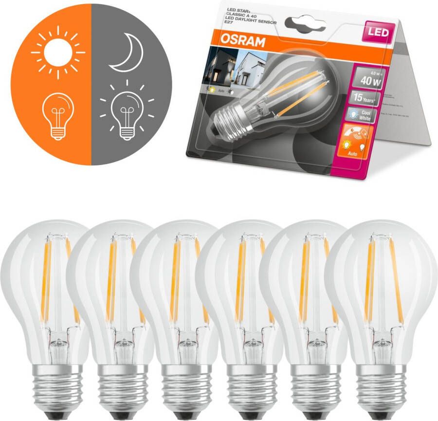 Osram Sensor Ledlampen E27 met dag en nachtsensor 4W 40W Koel wit licht 6 sensor lampen