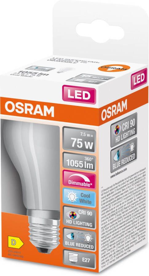 Osram Superstar dimbare LED lamp met bijzonder hoge kleurweergave (CRI9-) E27-basis matglas Koud wit (4---K) 1521 Lumen substituut voor 1--W-verlichtingsmiddel dimbaar 1-Pak