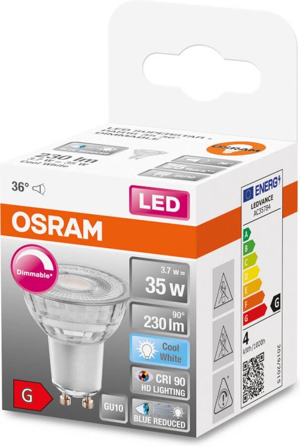 Osram Superstar dimbare LED lamp met bijzonder hoge kleurweergave (CRI9-) GU1--basis helder glas Koud wit (4---K) 35- Lumen substituut voor 32W-verlichtingsmiddel dimbaar 1-Pak