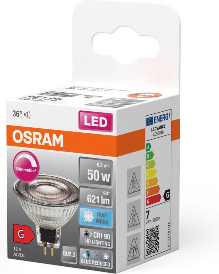 Osram Superstar dimbare LED lamp met bijzonder hoge kleurweergave (CRI9-) GU5.3-basis helder glas Koud wit (4---K) 621 Lumen substituut voor 5-W-verlichtingsmiddel dimbaar 1-Pak