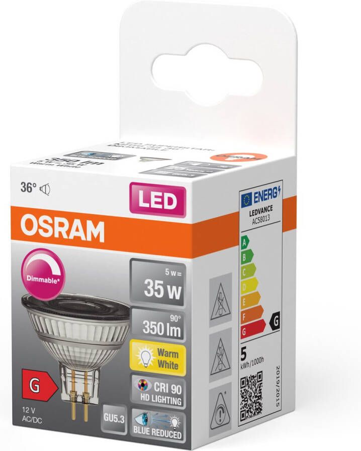 Osram Superstar dimbare LED lamp met bijzonder hoge kleurweergave (CRI9-) GU5.3-basis helder glas Warm wit (27--K) 35- Lumen substituut voor 35W-verlichtingsmiddel dimbaar 1-Pak