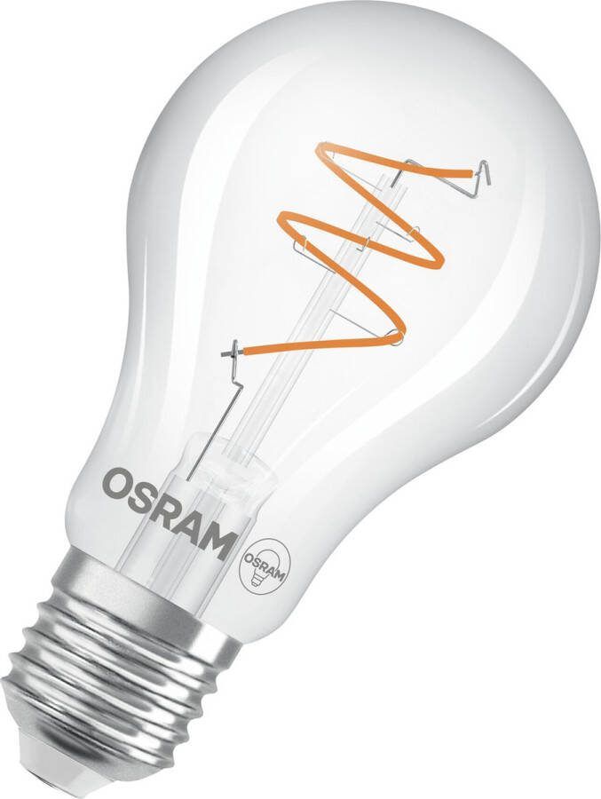 Osram Vintage 1906 Classic ist eine warmweiße dimmbare LED-Lampe in Kolbenform mit spiralförmigem Filament. Sie bietet 4.6 W für 470 lm E27 Fassung klarfarbenes Glas 60 mm Durchmesser 2200 K