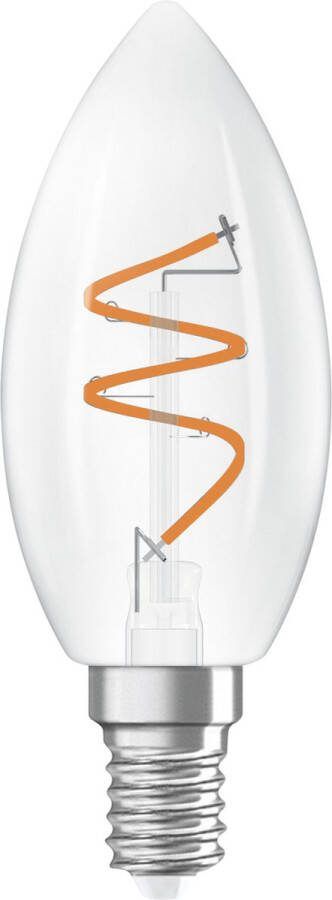 Osram Vintage 1906 Classic ist eine warmweiße dimmbare LED-Lampe in Minikerzenform mit spiralförmigem Filament. Sie bietet 3.1 W 300 lm E14 Fassung klarfarbenes Glas 35 mm Durchmesser 2700 K