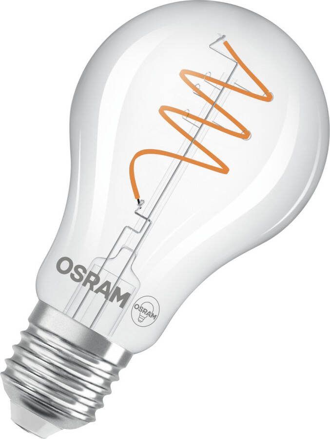Osram Vintage 1906 Classic ist eine warmweiße LED-Lampe mit spiralförmigem Filament in klassischer Kolbenform. Sie bietet 3.4 W für 470 lm E27 Fassung klarfarbenes Glas 60 mm Durchmesser 2700 K