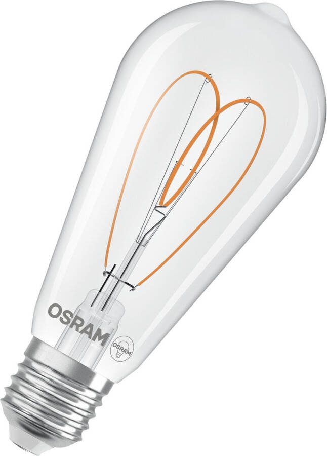 Osram Vintage 1906 Edison ist eine warmweiße dimmbare LED-Lampe in Edison-Kolbenform mit Filament. Sie bietet 7.2 W für 806 lm E27 Fassung klarfarbenes Glas 64 mm Durchmesser 2700 K EEK E