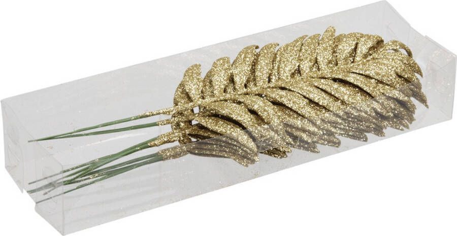Othmar decorations kerst glitter bladeren 8x stuks goud Decoratieve tak kerst