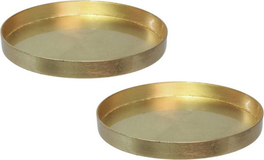 Othmara decorations 2x stuks ronde kunststof dienbladen kaarsenplateaus goud D27 cm Kaarsen dienbladen tafeldecoratie