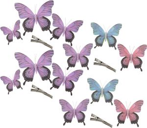 Othmar decorations Decoratie Vlinders Op Clip 12x Stuks Paars blauw roze 12 16 20 Cm Hobbydecoratieobject