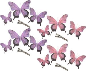 Othmar decorations Decoratie Vlinders Op Clip 12x Stuks Paars roze 12 16 20 Cm Hobbydecoratieobject