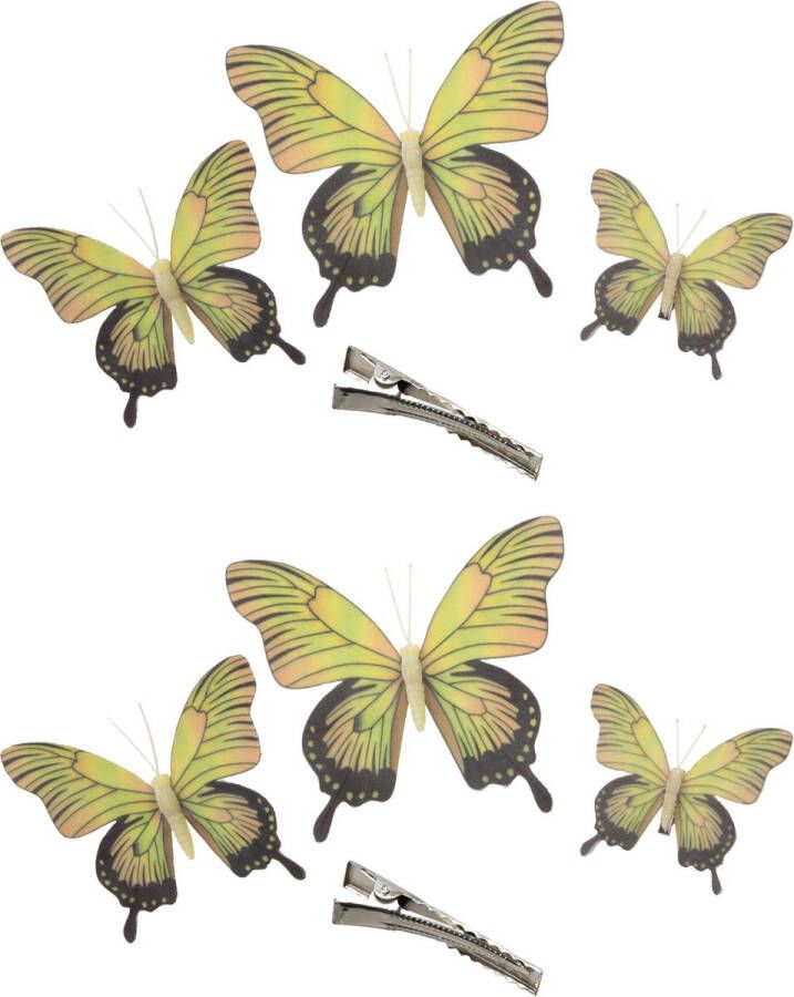 Othmar decorations 6x stuks decoratie vlinders op clip geel 3 formaten 12 16 20 cm Hobbydecoratieobject