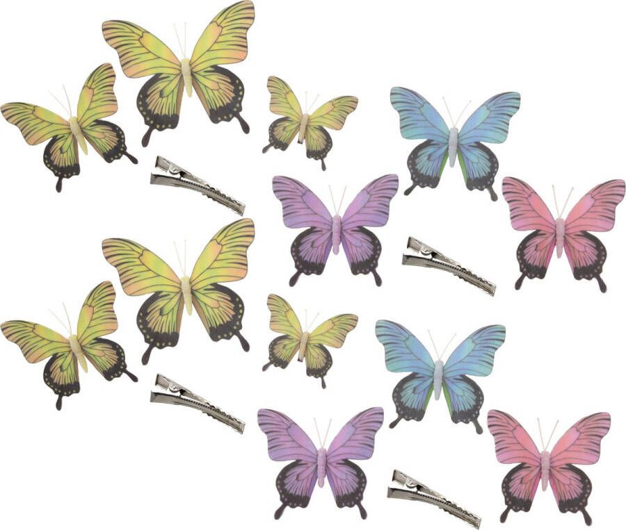 Othmara decorations Othmar Decorations Decoration butterflies on clip 12x pieces yellow purple blue pink
