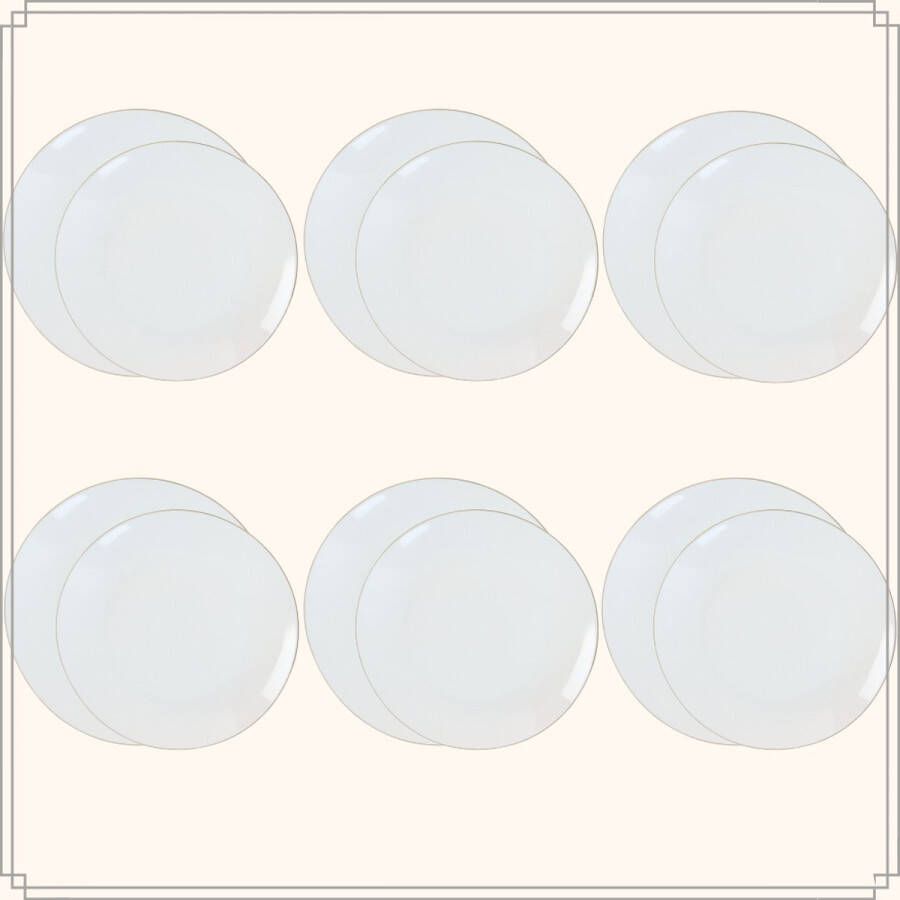OTIX Bordenset Ontbijtborden Dinerborden Set van 12 Stuks Wit met Gouden rand Porselein DAISY