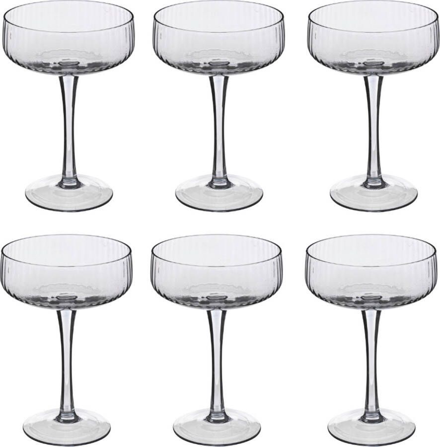 OTIX Champagnecoupe glazen 6 stuks Reliëf Ribbel Smoke glas Grijs Champagneglazen Pornstar Martini Glazen Cocktailglazen