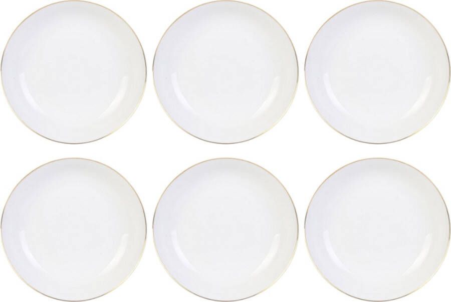OTIX Diepe borden Soepborden Set van 6 stuks 21cm Wit met Gouden rand Porselein Crocus