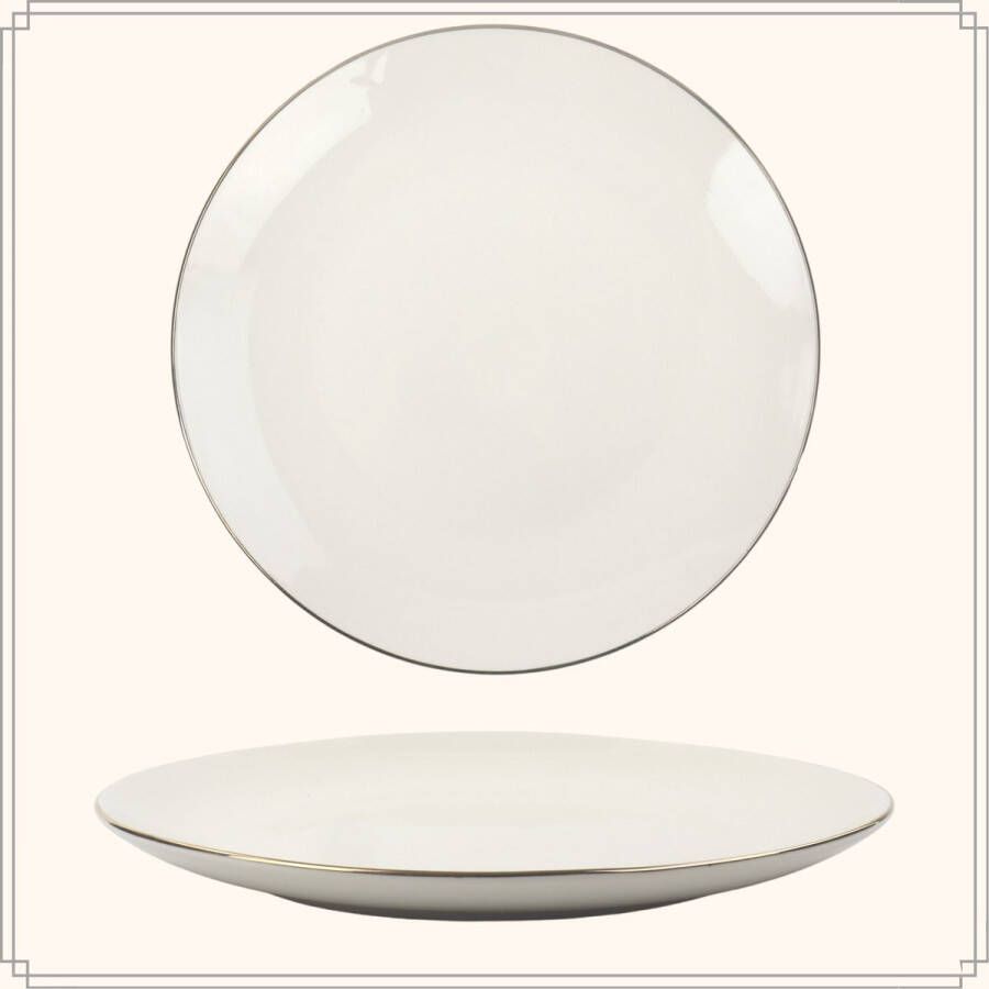 OTIX Dinerborden 6 Stuks van Porselein 26 5 cm Borden Wit met Goud Vaatwasserbestendig Daisy