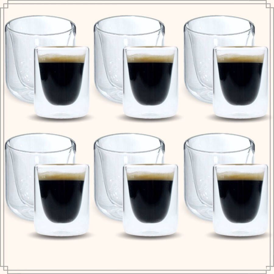 OTIX Dubbelwandige Glazen Koffietassen Koffie en Espresso 12 stuks