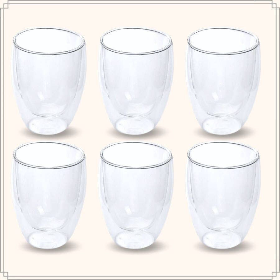 OTIX Dubbelwandige Glazen Koffietassen Koffieglazen 6 stuks Transparant 300ml Glas