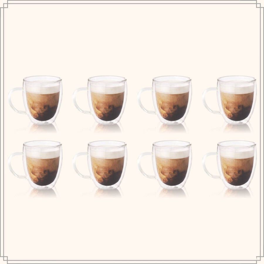 OTIX Dubbelwandige Koffieglazen Koffiekopjes 180 ml Set van 8