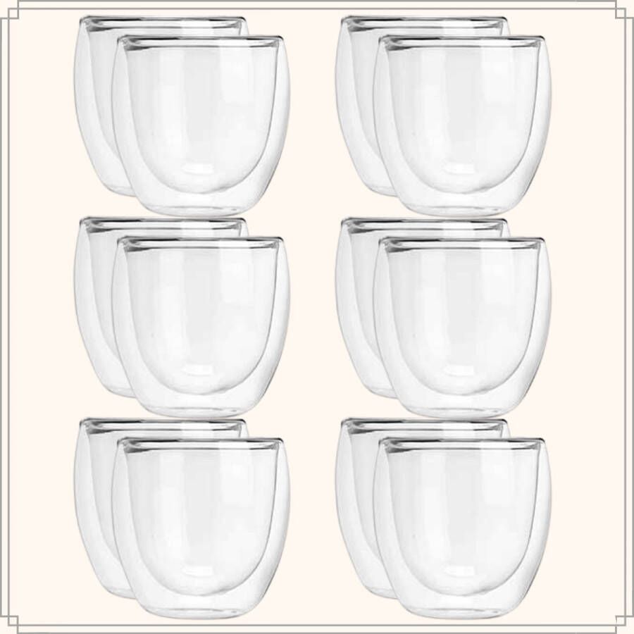 OTIX Dubbelwandige koffieglazen Koffiekopjes Koffietassen 245 ml Set van 12