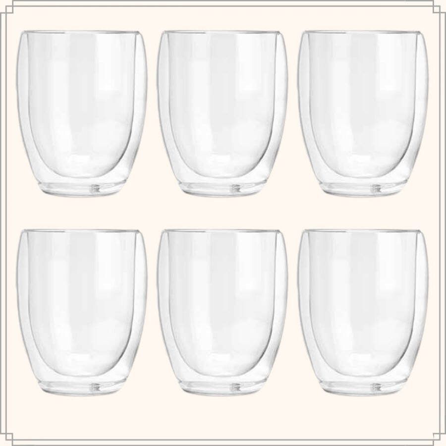 OTIX Dubbelwandige koffieglazen Koffietassen Koffiekopjes 325 ml Set van 6
