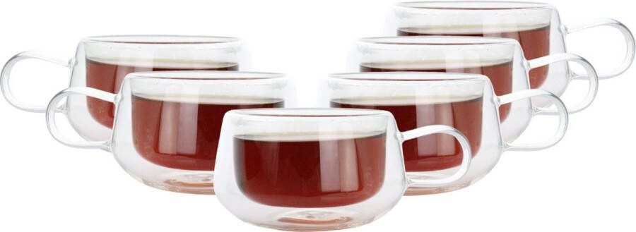 OTIX Dubbelwandige Koffieglazen met Oor Set van 6 Theeglazen Transparant 280ml