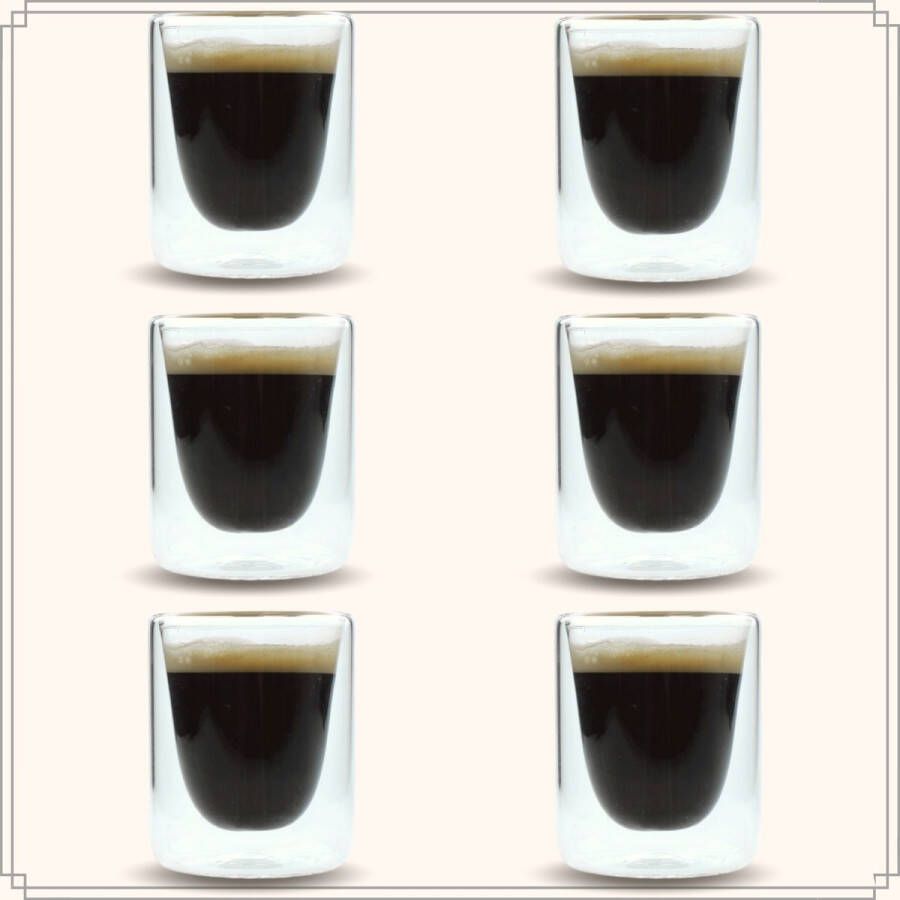 Orange85 Espresso Glazen Set van 4 Kopjes Dubbelwandig Glas 80ml 5.5 x 7.5 cm Koffiekopjes