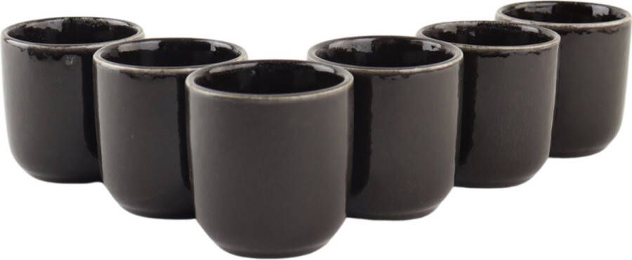 OTIX Espresso Kopjes Set van 6 100 ml Zonder Oor Zwart Aardewerk DUSK