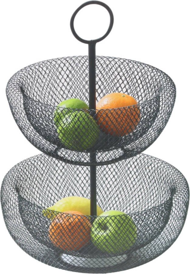 OTIX Fruitschaal Fruit Etagere Zwart Etagere Fruitmand 2 Lagen Metaal