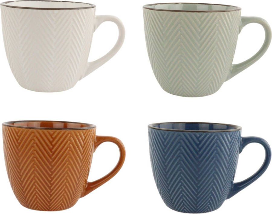 OTIX Koffiekopjes met Oor Koffietassen Set van 4 Verschillende kleuren Aardewerk 250 ml HEATHER