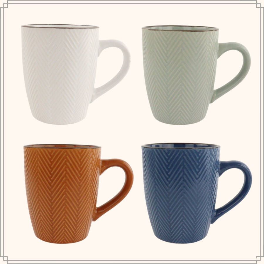 OTIX Koffiekopjes met Oor Koffietassen Set van 4 Verschillende kleuren Aardewerk 370 ml HEATHER