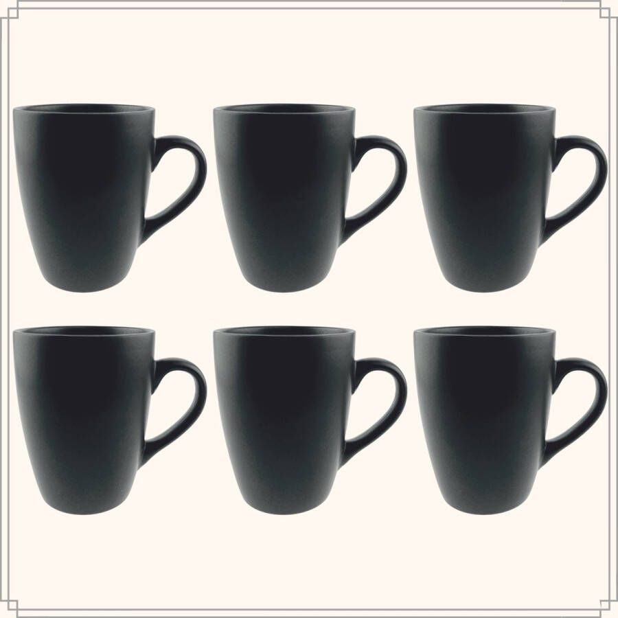 OTIX Koffiekopjes met Oor Set van 6 Mat Zwart 340ml