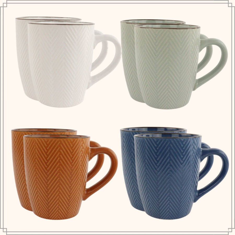OTIX Koffiekopjes met Oor Set van 8 Koffietassen Verschillende kleuren Aardewerk 370 ml HEATHER