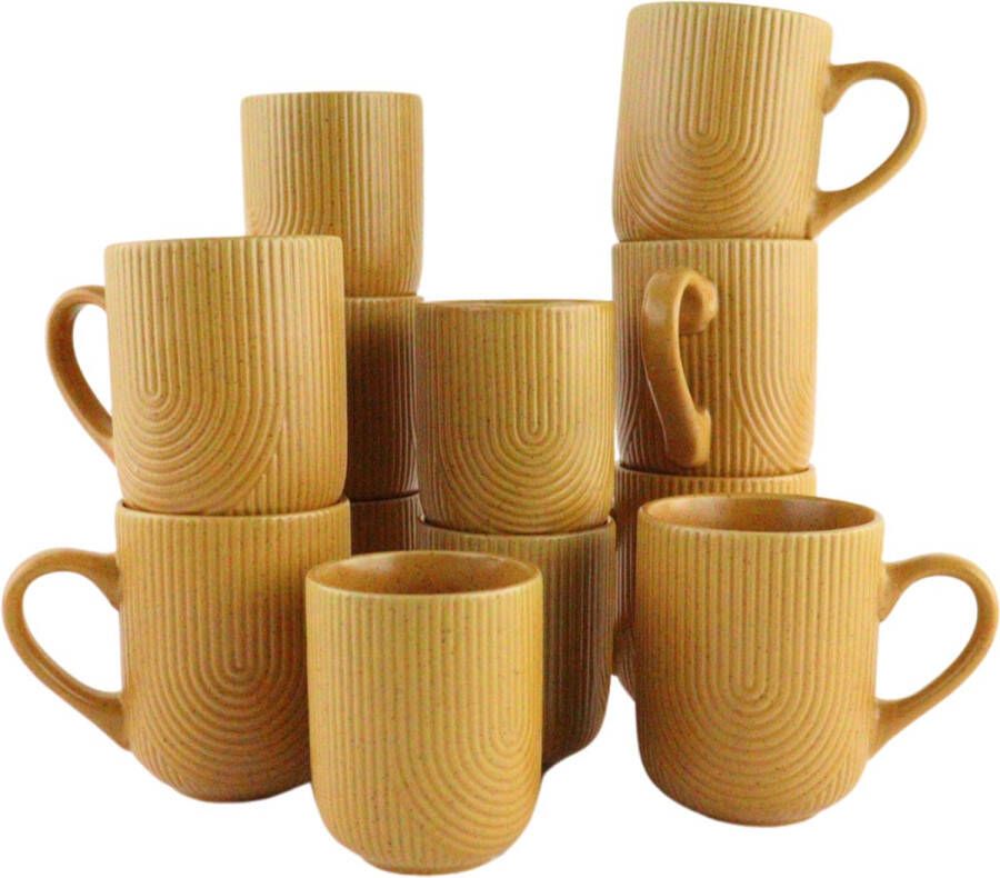 OTIX Koffiekopjes Set van 12 Cappuccino Kopjes Met Oor 300ml Zonder Oor 190ml Mustard yellow SPRUCE