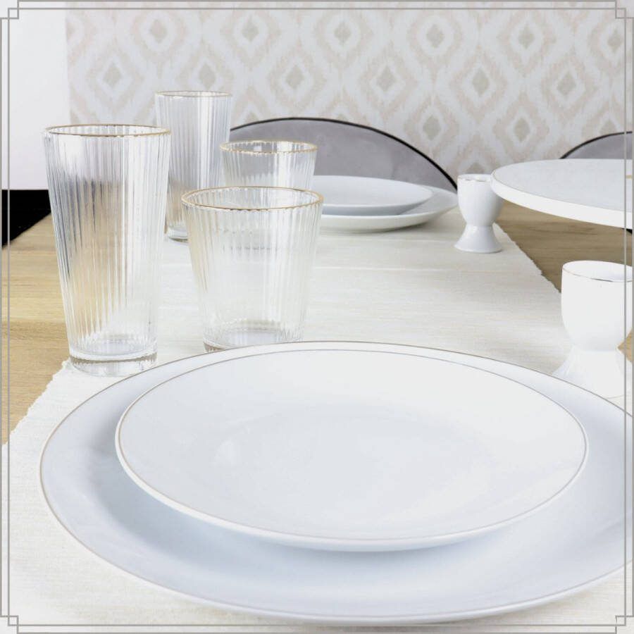 OTIX Ontbijtborden Dessert Gebaksbordjes Borden Set van 6 Stuks 20cm Wit met Gouden rand Porselein Crocus