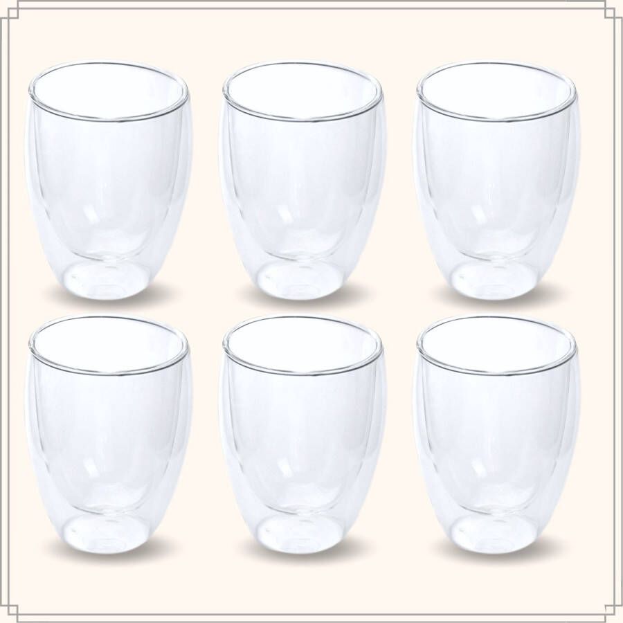 OTIX Dubbelwandige Glazen Koffietassen Koffieglazen 6 stuks Transparant 300ml Glas