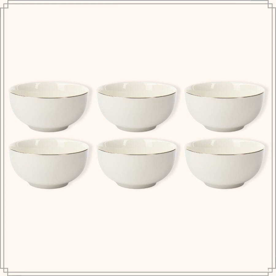 OTIX Soepkommen Schaaltjes 6 Stuks Soeptassen Porselein Wit met Gouden Rand 13 5x6cm Daisy