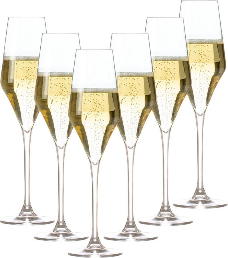 OTIX Champagneglazen Flute Transparant Kristal 220ML Set van 6 TOPAZ